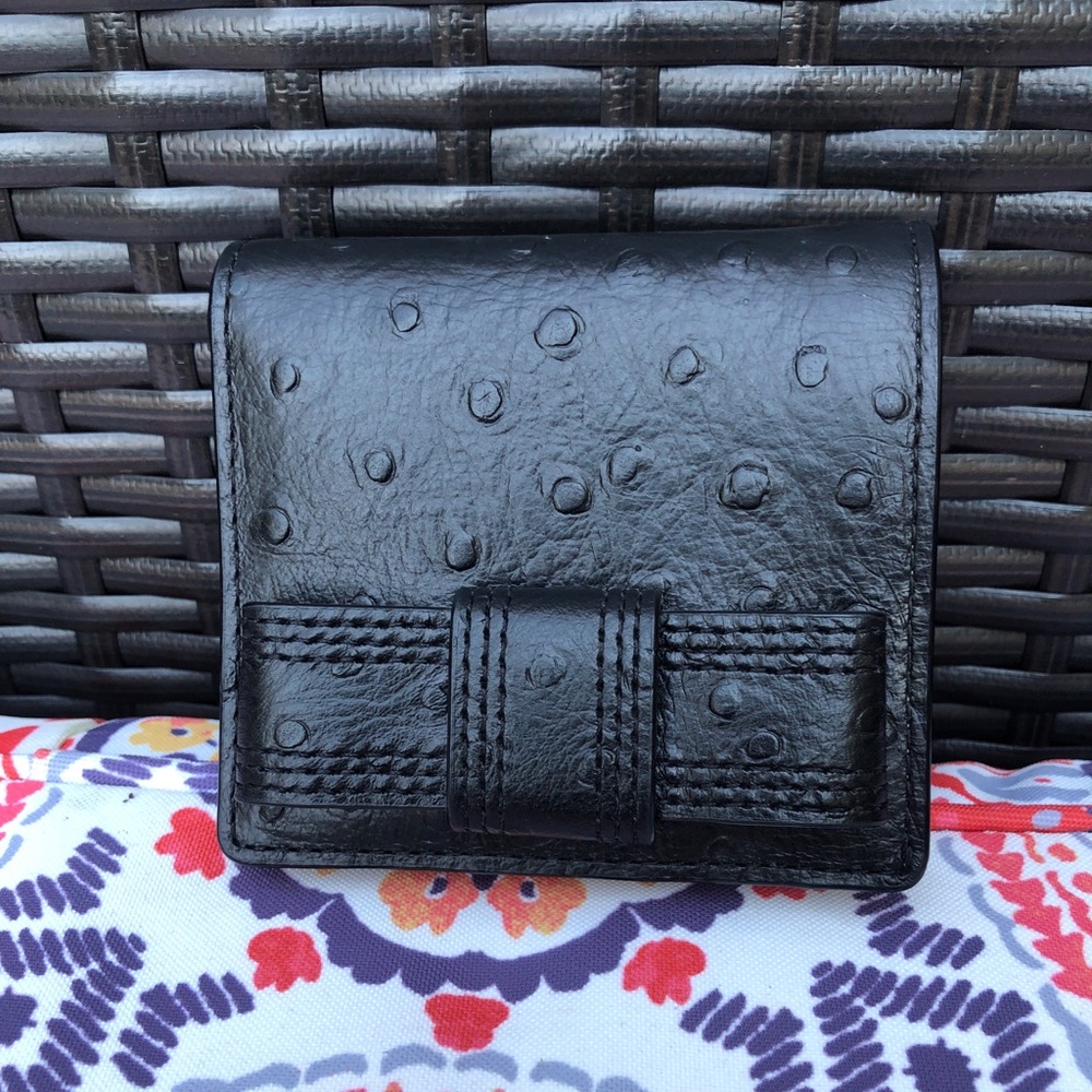 KATE SPADE BLACK BOW OSTRICH LEATHER FOLD WALLET SERENADE VALENCIA ROAD